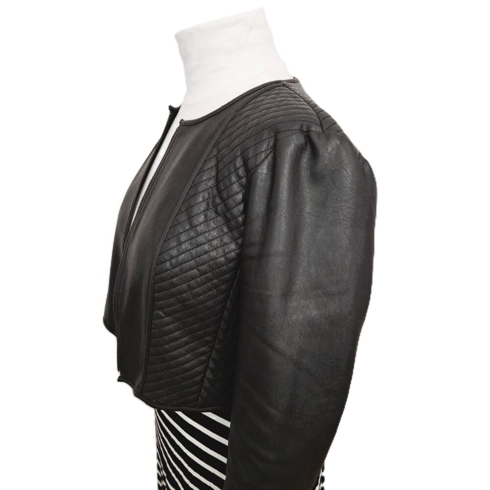 BCBGMAXAZRIA Vegan Leather Crop Jacket Sz Lg Black Lined Quilted Zip - Picture 9 of 15